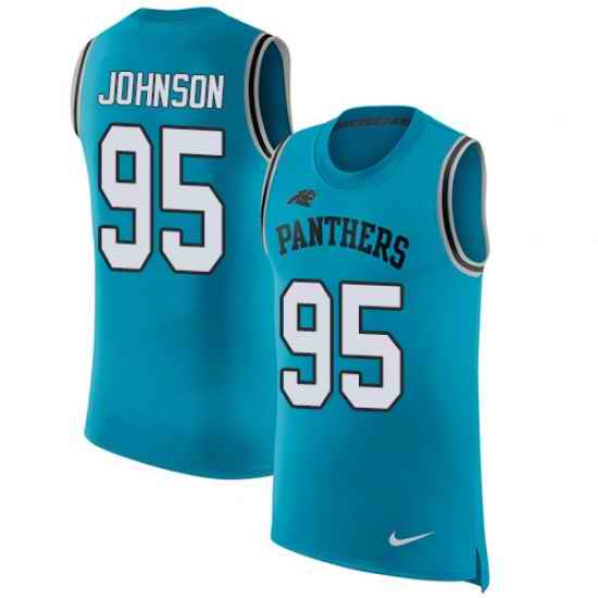 Nike Panthers #95 Charles Johnson Blue Alternate Mens Stitched NFL Limited Rush Tank Top Jersey